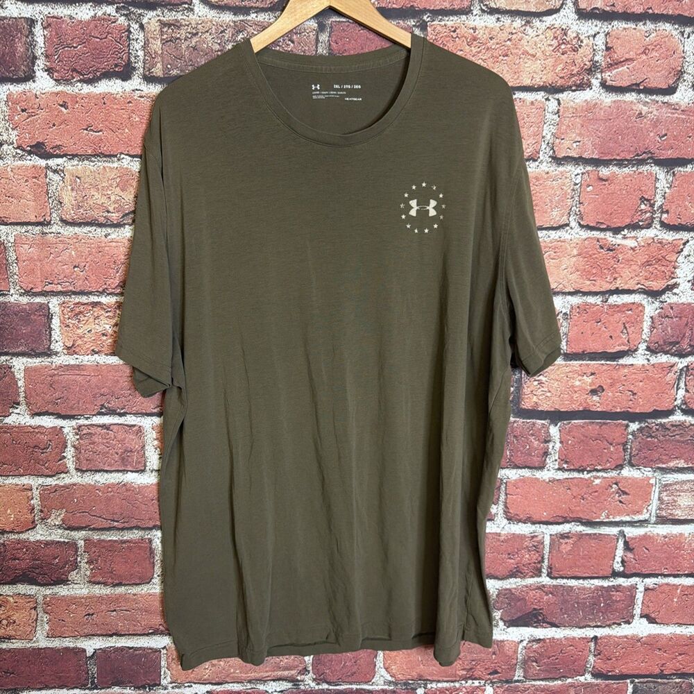Under Armour Freedom Flag Shirt Mens 2XL Green Short Sleeve Loose Fit Active